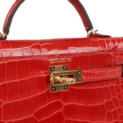 Hermès Hermes Kelly Sellier 20 Rouge De Coeur Shiny Alligator Gold Hardware -Online Bag Store H K 231211 01 07