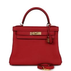 Hermès Hermes Kelly Retourne 28 Vermillion Clemence Gold Hardware