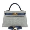 Hermès Hermes Special Order (HSS) Kelly Sellier 20 Gris Perle And Bleu De Malte Matte Alligator Gold Hardware -Online Bag Store H K 240115 1 YB 01