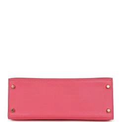 Hermès Hermes Special Order (HSS) Kelly Sellier 28 Rose Lipstick And Vert Vertigo Chevre Brushed Gold Hardware -Online Bag Store H K 240117 1 DM 06