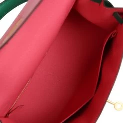 Hermès Hermes Special Order (HSS) Kelly Sellier 28 Rose Lipstick And Vert Vertigo Chevre Brushed Gold Hardware -Online Bag Store H K 240117 1 DM 09