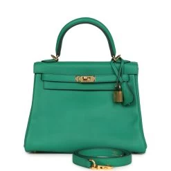 Hermès Pre-owned Hermes Retourne Kelly 25 Vert Vertigo Swift Gold Hardware