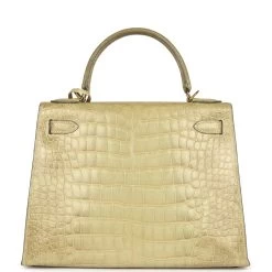 Hermès Vintage Hermes Kelly 28 Vert Celadon Natura Shiny Alligator Gold Hardware -Online Bag Store H K 240123 3 05