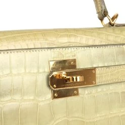 Hermès Vintage Hermes Kelly 28 Vert Celadon Natura Shiny Alligator Gold Hardware -Online Bag Store H K 240123 3 08