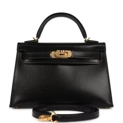 Hermès Pre-owned Hermes Kelly Sellier 20 Black Box Gold Hardware