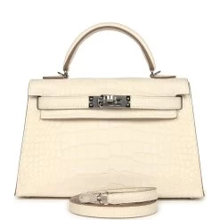 Hermès Hermes Kelly Sellier 20 Nata Matte Alligator Palladium Hardware