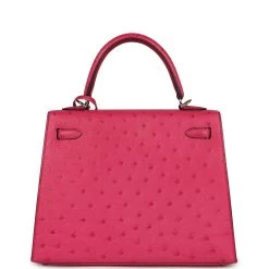 Hermès Pre-owned Hermes Kelly 25 Sellier Rose Tyrien Ostrich Palladium Hardware -Online Bag Store H K 240129 2 RA 05