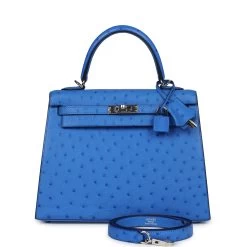 Hermès Hermes Kelly Sellier 25 Bleuet Ostrich Palladium Hardware