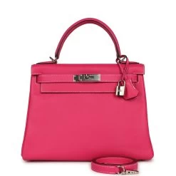 Hermès Pre-owned Hermes Kelly Retourne 28 Rose Tyrien Candy Epsom Palladium Hardware