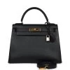 Hermès Vintage Hermes Kelly Sellier 28 Black Ardennes Gold Hardware