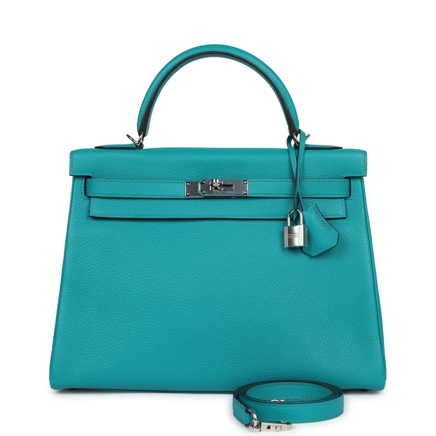 Hermès Pre-owned Hermes Kelly Retourne 32 Bleu Paon Clemence Palladium Hardware 3 Hermès Pre-owned Hermes Kelly Retourne 32 Bleu Paon Clemence Palladium Hardware