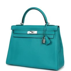 Hermès Pre-owned Hermes Kelly Retourne 32 Bleu Paon Clemence Palladium Hardware 15 Hermès Pre-owned Hermes Kelly Retourne 32 Bleu Paon Clemence Palladium Hardware -Online Bag Store H K 240307 2 03