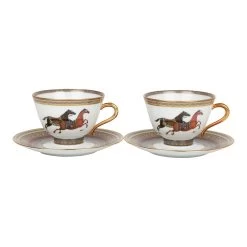 Hermès Hermes "Cheval D'Orient" Porcelain Tea Cup And Saucer Set