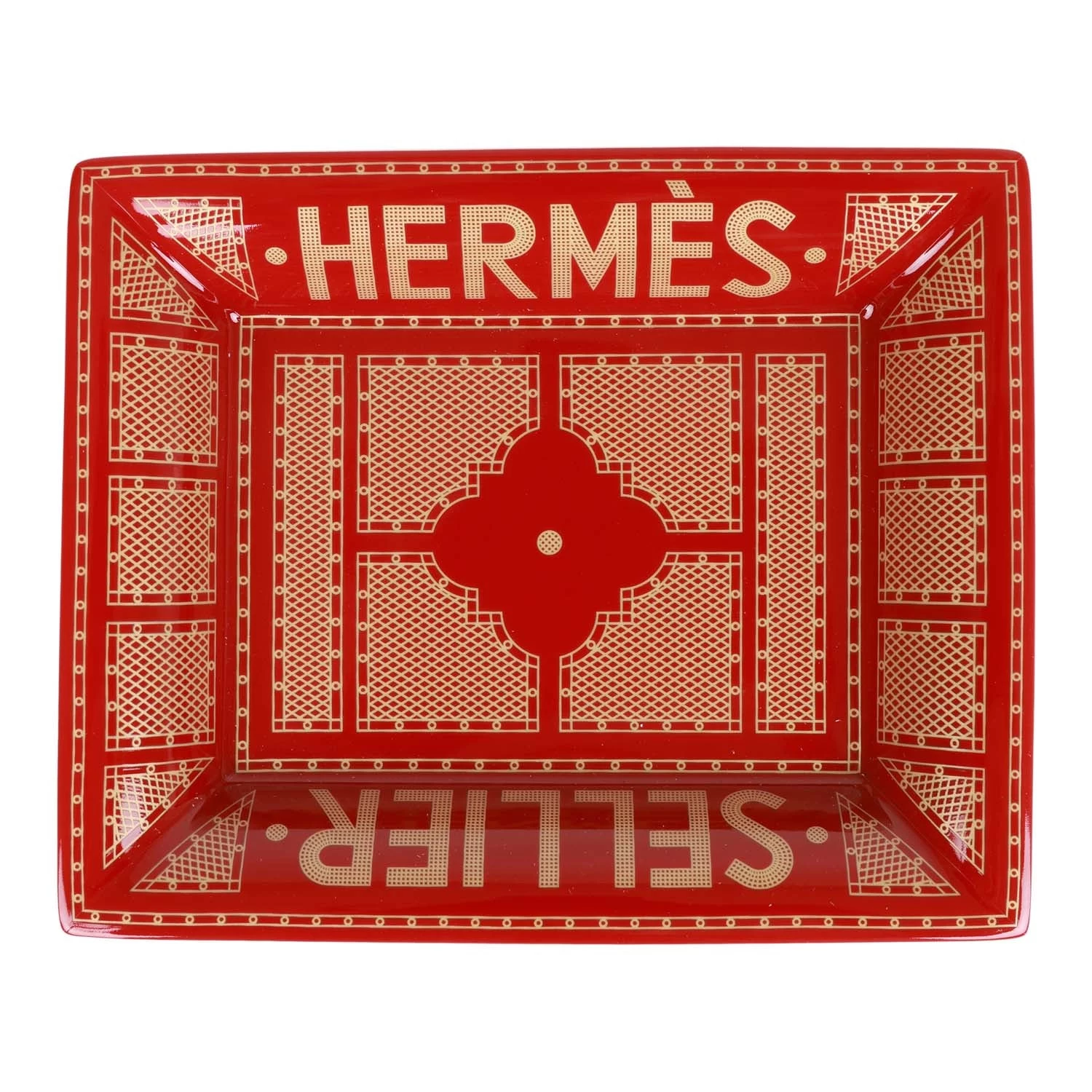Hermès Hermes 2H Vide Poche "Hermes Sellier" Rouge Porcelain Change Tray 3 Hermès Hermes 2H Vide Poche "Hermes Sellier" Rouge Porcelain Change Tray