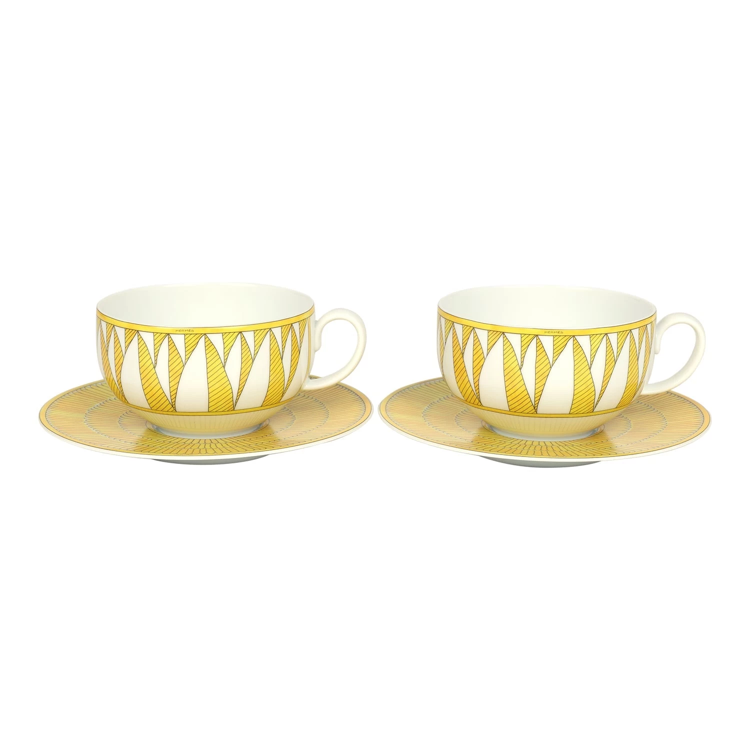 Hermès Hermes "Soleil D’ Hermes" Yellow Porcelain Breakfast Cup And Saucer Set 3 Hermès Hermes "Soleil D’ Hermes" Yellow Porcelain Breakfast Cup And Saucer Set