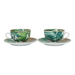 Hermès Hermes Passifolia Porcelain Breakfast Cup And Saucer Set Green & White 24K Gold & Porcelain