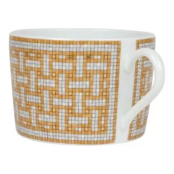 Hermès Hermes "Mosaique Au 24" White & Gold Porcelain Tea Cup And Saucer Set -Online Bag Store H OT 240304 2 VP 03