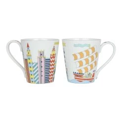 Hermès Hermes Epopee Set Of 2 Mugs White Multicolor Porcelain