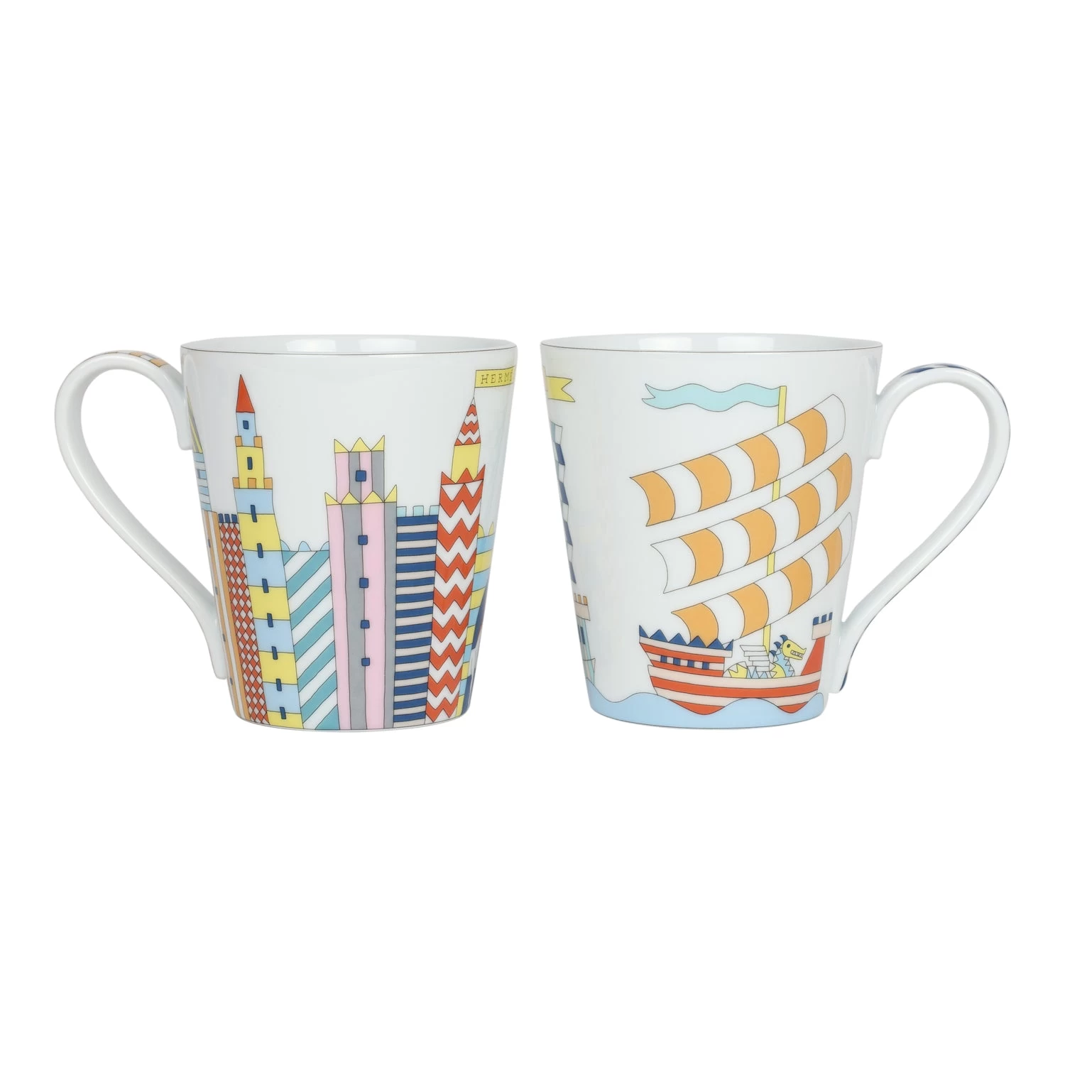 Hermès Hermes Epopee Set Of 2 Mugs White Multicolor Porcelain 3 Hermès Hermes Epopee Set Of 2 Mugs White Multicolor Porcelain