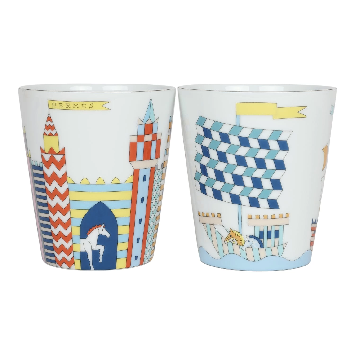 Hermès Hermes Epopee Set Of 2 Mugs White Multicolor Porcelain 4 Hermès Hermes Epopee Set Of 2 Mugs White Multicolor Porcelain - Image 2