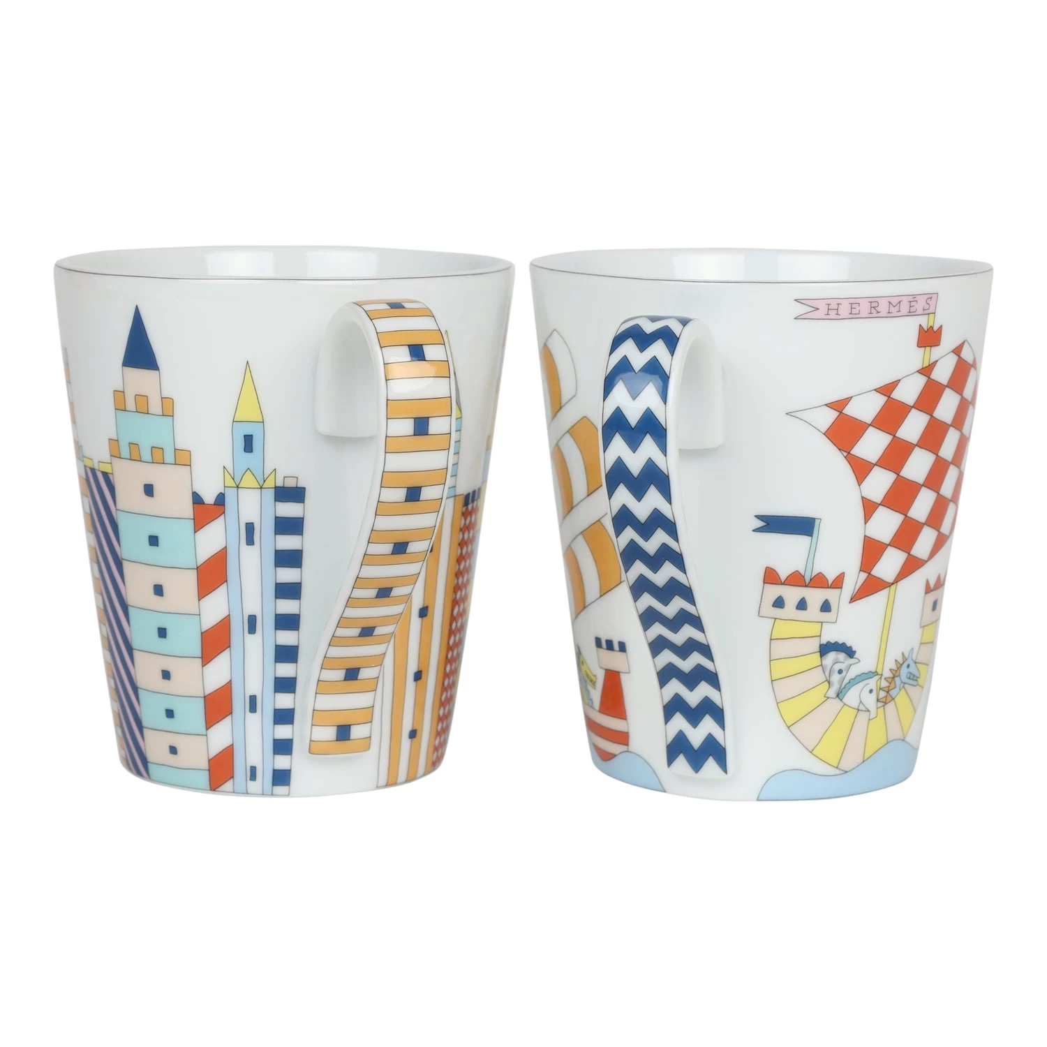 Hermès Hermes Epopee Set Of 2 Mugs White Multicolor Porcelain 5 Hermès Hermes Epopee Set Of 2 Mugs White Multicolor Porcelain - Image 3