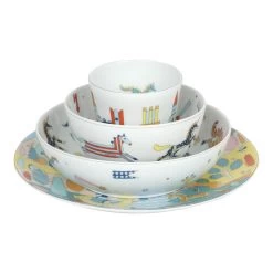 Hermès Hermes Epopee Set Of 4 White Multicolor Porcelain Tableware Set
