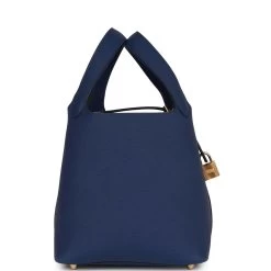 Hermès Hermes Picotin Lock 18 Bleu Saphir Clemence Gold Hardware 12 Hermès Hermes Picotin Lock 18 Bleu Saphir Clemence Gold Hardware -Online Bag Store H PI 012623 3 03