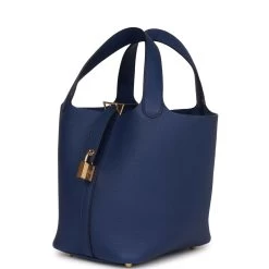 Hermès Hermes Picotin Lock 18 Bleu Saphir Clemence Gold Hardware 14 Hermès Hermes Picotin Lock 18 Bleu Saphir Clemence Gold Hardware -Online Bag Store H PI 012623 3 05