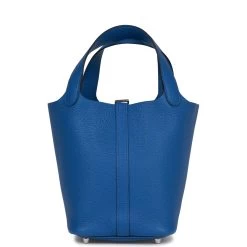 Hermès Hermes Picotin Lock 18 Bleu France Clemence Palladium Hardware 13 Hermès Hermes Picotin Lock 18 Bleu France Clemence Palladium Hardware -Online Bag Store H PI 102422 5 04