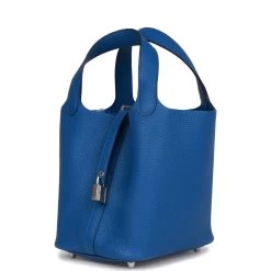 Hermès Hermes Picotin Lock 18 Bleu France Clemence Palladium Hardware 14 Hermès Hermes Picotin Lock 18 Bleu France Clemence Palladium Hardware -Online Bag Store H PI 102422 5 05