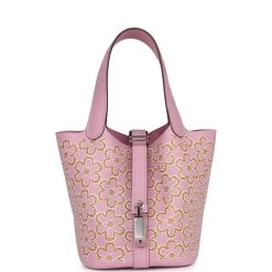 Hermès Hermes Micro Picotin Lock 14 "Lucky Daisy" Mauve Sylvestre Swift Palladium Hardware