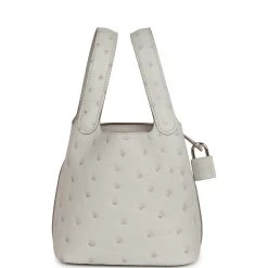Hermès Hermes Micro Picotin 14 Gris Perle Ostrich Palladium Hardware 12 Hermès Hermes Micro Picotin 14 Gris Perle Ostrich Palladium Hardware -Online Bag Store H PI 231005 1 04