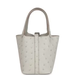Hermès Hermes Micro Picotin 14 Gris Perle Ostrich Palladium Hardware 13 Hermès Hermes Micro Picotin 14 Gris Perle Ostrich Palladium Hardware -Online Bag Store H PI 231005 1 05