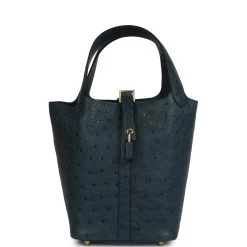 Hermès Hermes Picotin Lock 18 Vert Cypress Ostrich Gold Hardware
