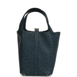 Hermès Hermes Picotin Lock 18 Vert Cypress Ostrich Gold Hardware -Online Bag Store H PI 240117 1 BH 05