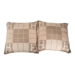 Hermès Hermes "Avalon III" Coco And Camomille Signature H Cushion PM Set Of Two