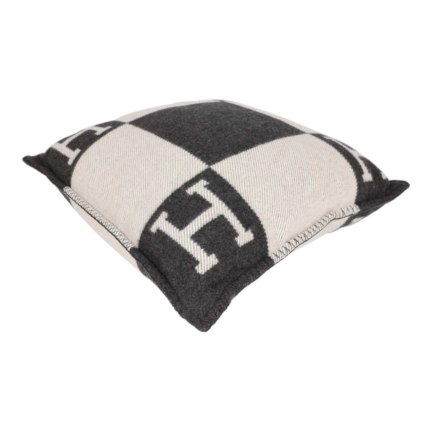 Hermès Hermes "Avalon" Ecru And Gris Fonce Signature H Cushion PM Single 4 Hermès Hermes "Avalon" Ecru And Gris Fonce Signature H Cushion PM Single - Image 2