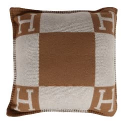 Hermès Hermes "Avalon" Ecru And Camel Signature H Cushion PM