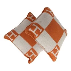 Hermès Hermes "Avalon" Ecru And Potiron Signature H Cushion PM Set Of Two