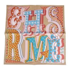 Hermès Hermes "Gavroche Electrique" Beige Silk Pocket Square Scarf 45cm Pair