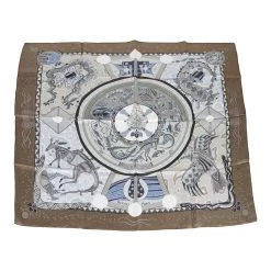Hermès Hermes "Reve D' Australie" Grey Silk Scarf 90cm