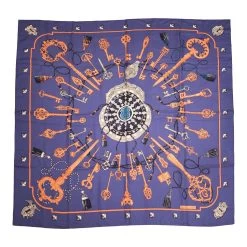 Hermès Hermes "Les Cles" Purple Giant Silk Shawl Scarf 140cm