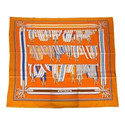 Hermès Hermes "Les Sangles Finesse" Curry Giant Silk Shawl Scarf 140cm