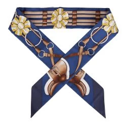 Hermès Hermes "Jumping" Marine Silk Twilly Pair