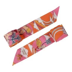 Hermès Hermes "Carres Volants" Orange Silk Twilly Pair -Online Bag Store H SCAO 063022 1 03 adab8ef4 7fa6 49f8 b95a 76a7752f66d2