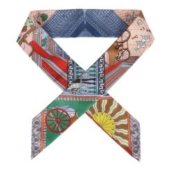 Hermès Hermes "Objects De Curiosite" Blue Silk Twilly Pair