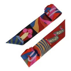 Hermès Hermes "Parade En Fanfare" Rose Bonbon Silk Twilly Pair -Online Bag Store H SCAO 230725 4 03