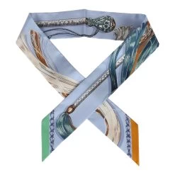 Hermès Hermes "Cavalcades" Bleu Ciel Silk Twilly Pair