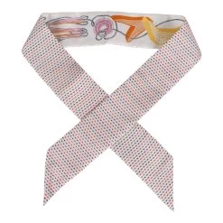 Hermès Hermes "Chevaloscope Pointille" White Silk Twilly Pair