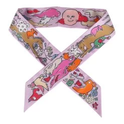 Hermès Hermes "Mille Et Un Lapins" Parme, Rose Vif, Camel Silk Twilly